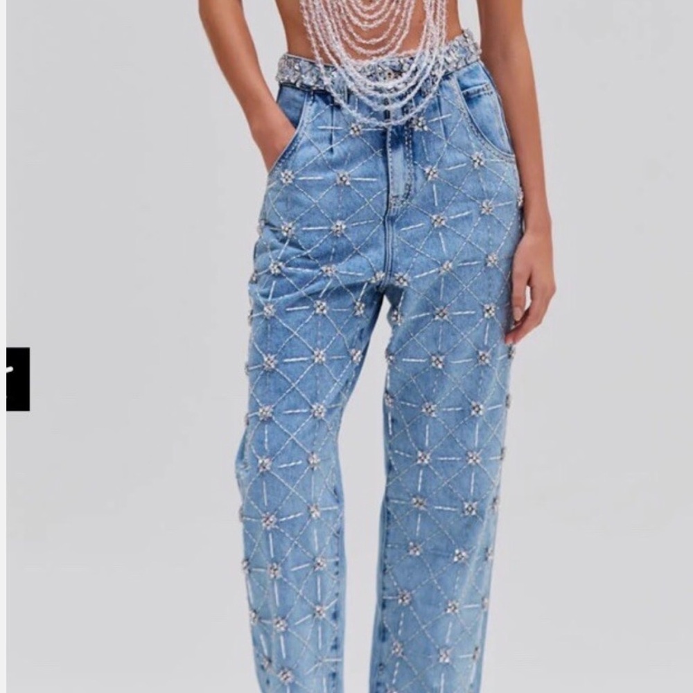 PatBO Light Blue Embellished Cropped Jeans - Picture 6 of 7